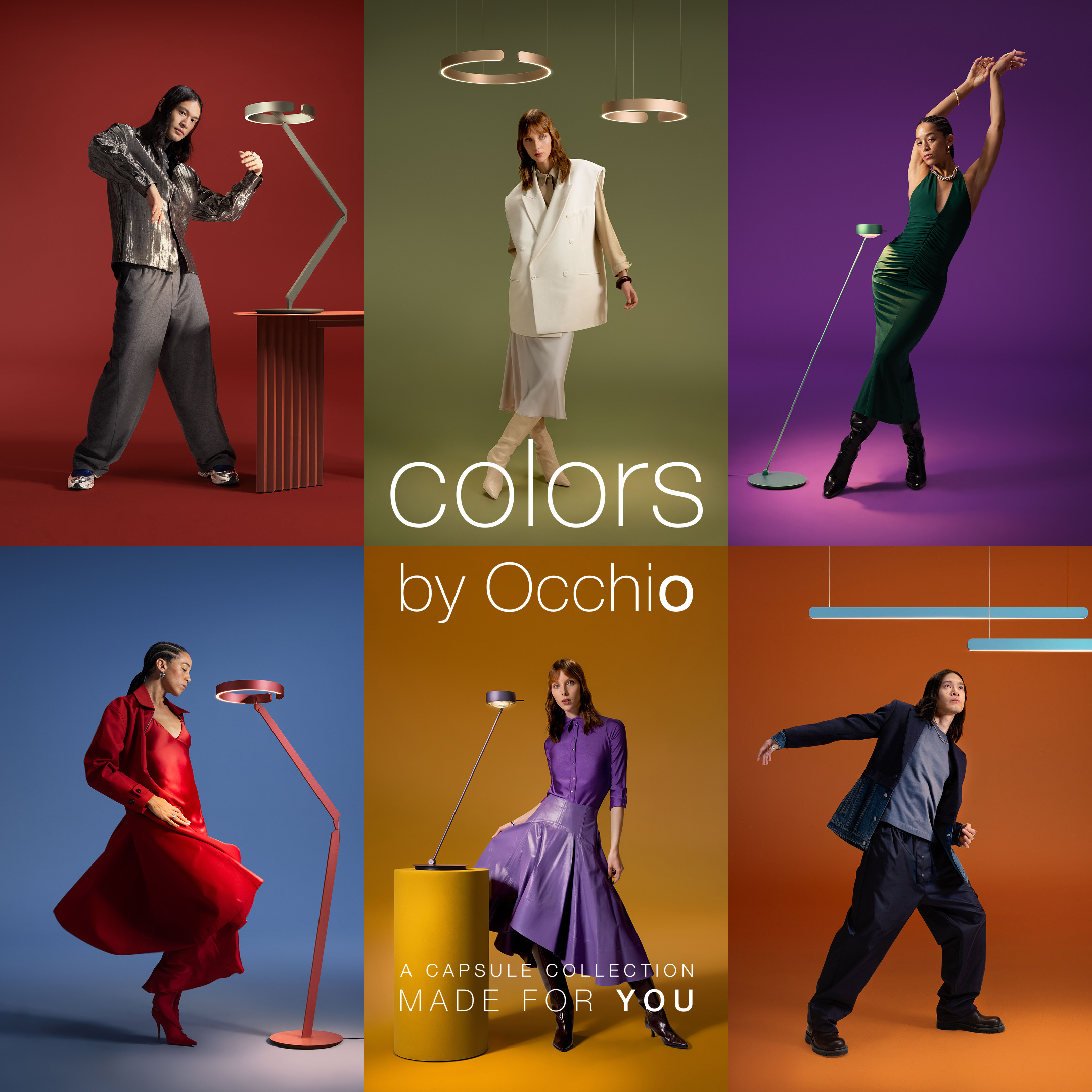 Colors by Occhio campaign – six colorful lighting and fashion scenes